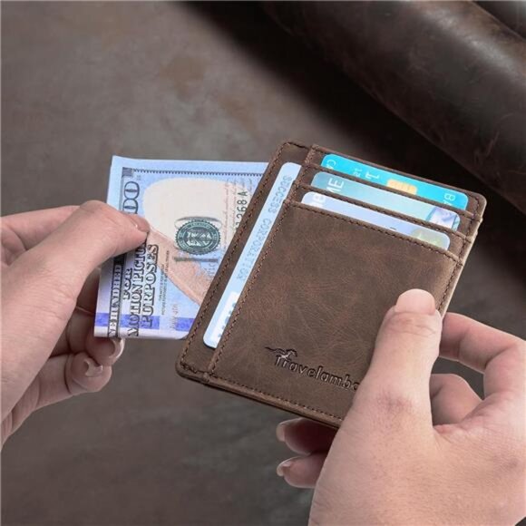 Mens Slim Leather Wallet RFID Front Pocket Minimalist Credit Card Holder Medium - Picture 2 of 7
